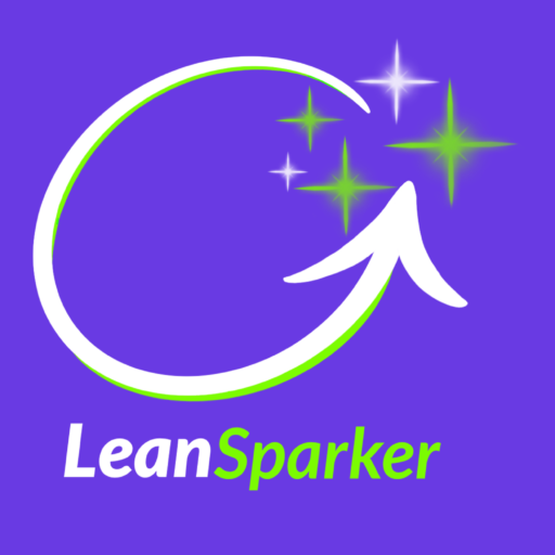 Leansparker logo in purple and white, featuring the company name 'leansparker' and the abstract spark or 'L' graphic mark.
